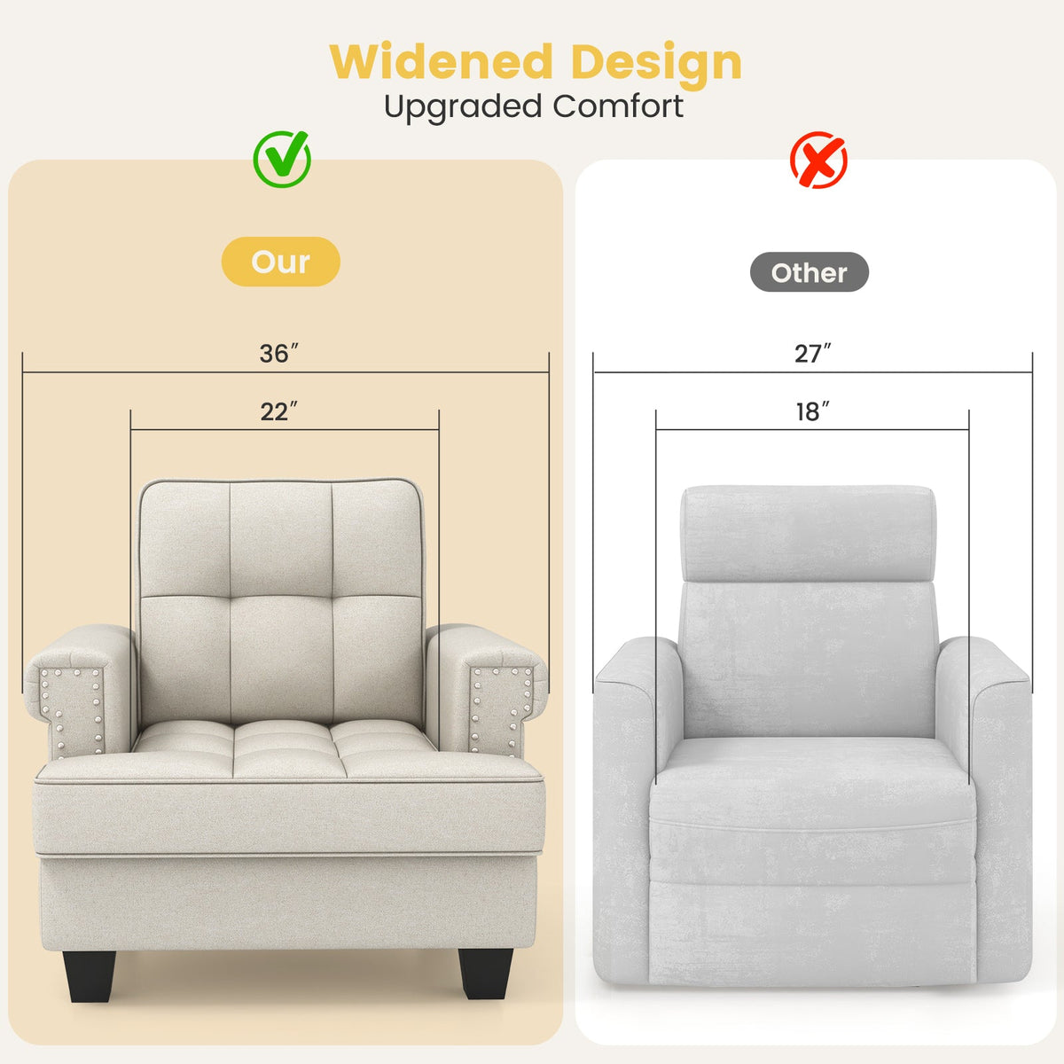 Mid-century Modern Accent Armchair Tufted Linen Club Chair