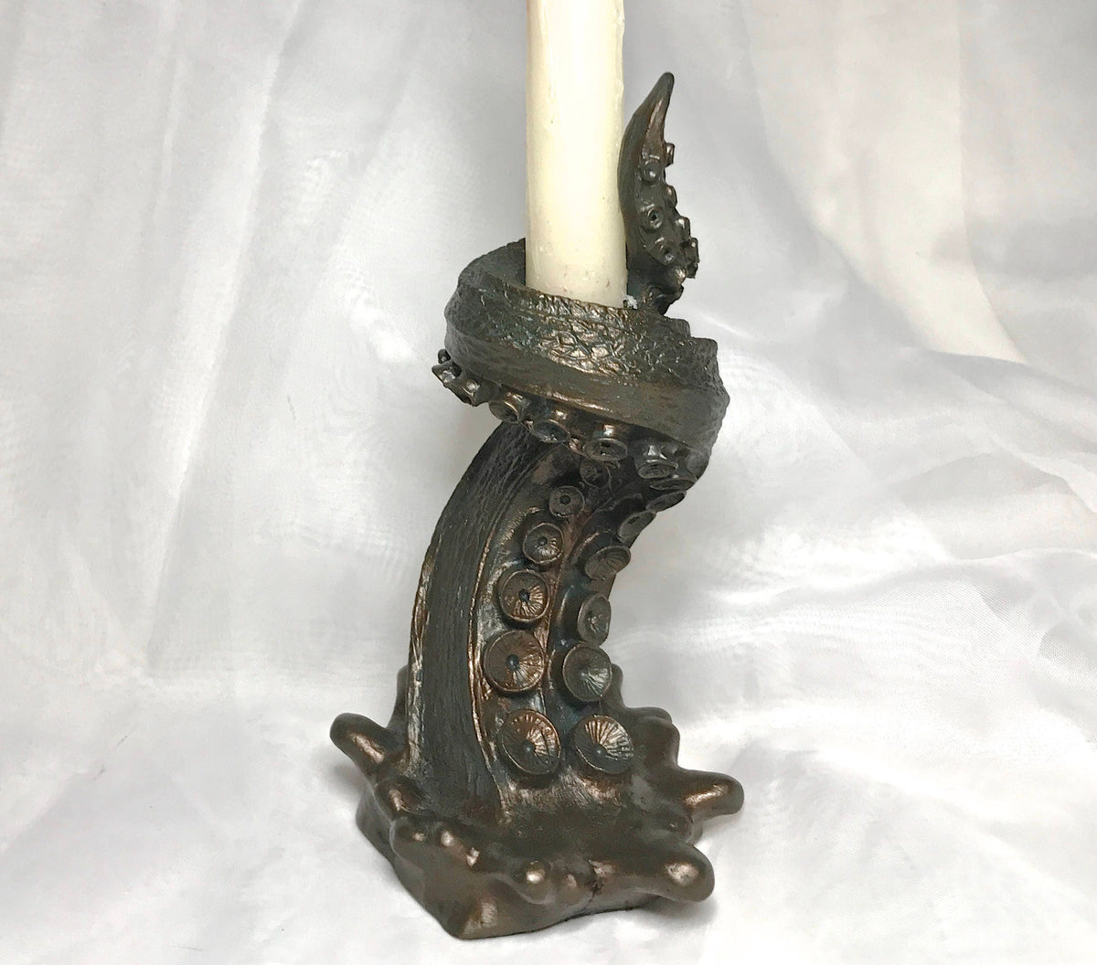 Tentacle Candlestick Holder, 6" Version, Resin Sculpture | Octopus Lovecraftian Tentacle Candle for Nautical Gift and Gothic Home Decor