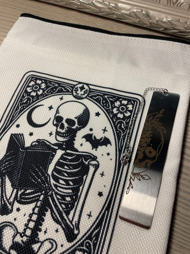 Dark Romance Gothic Fantasy Book Accessories: skull book sleeve, bookmark, dark romance stickers, signed book. *Combo pack includes one sleeve, bookmark, stickers, signed copy of dark fantasy, Moonvine.