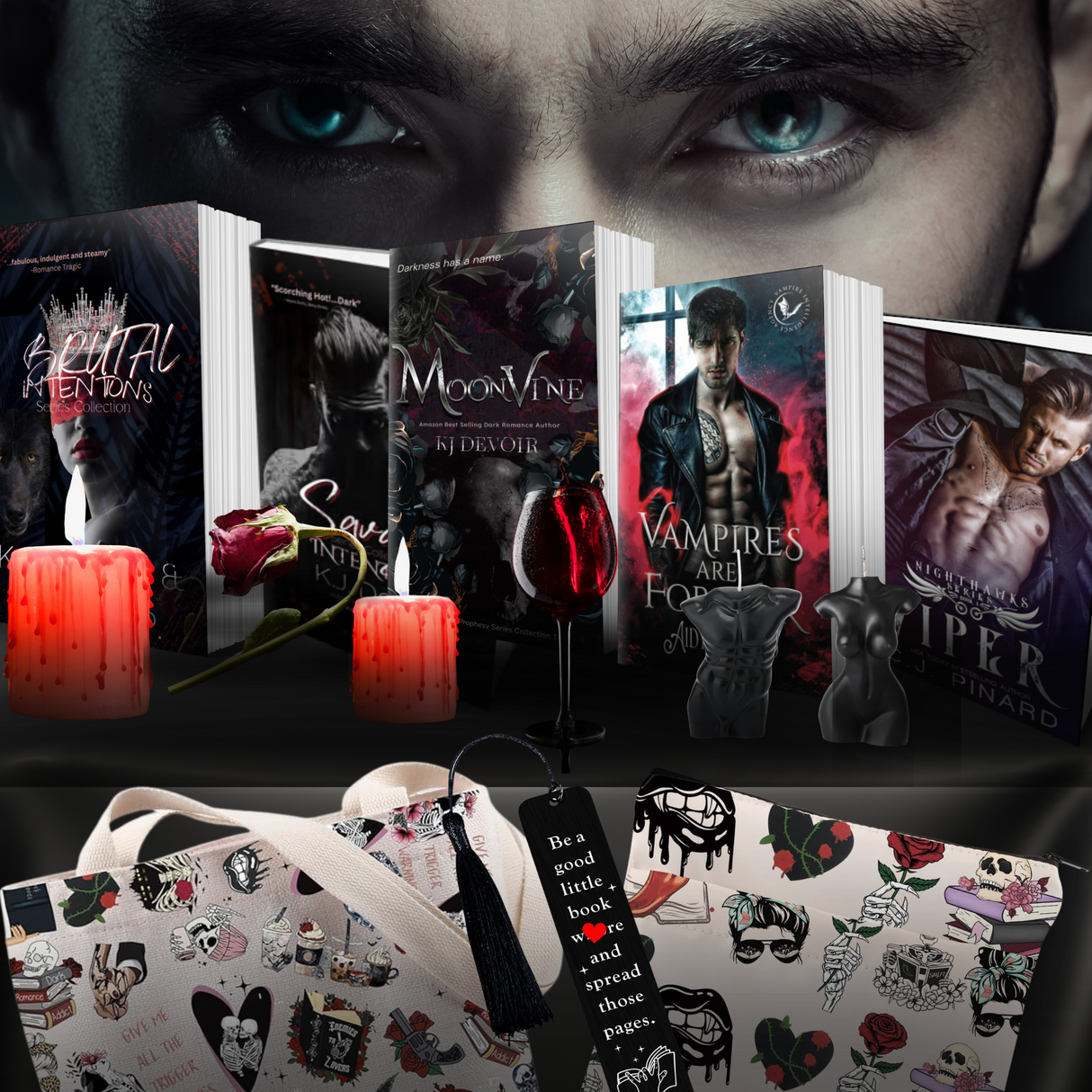 NEW! Vampire Romance Themed Crates: 1-2 books (size depending) + themed bookish merch (see below for examples of merchandise) Subscribe & Save!