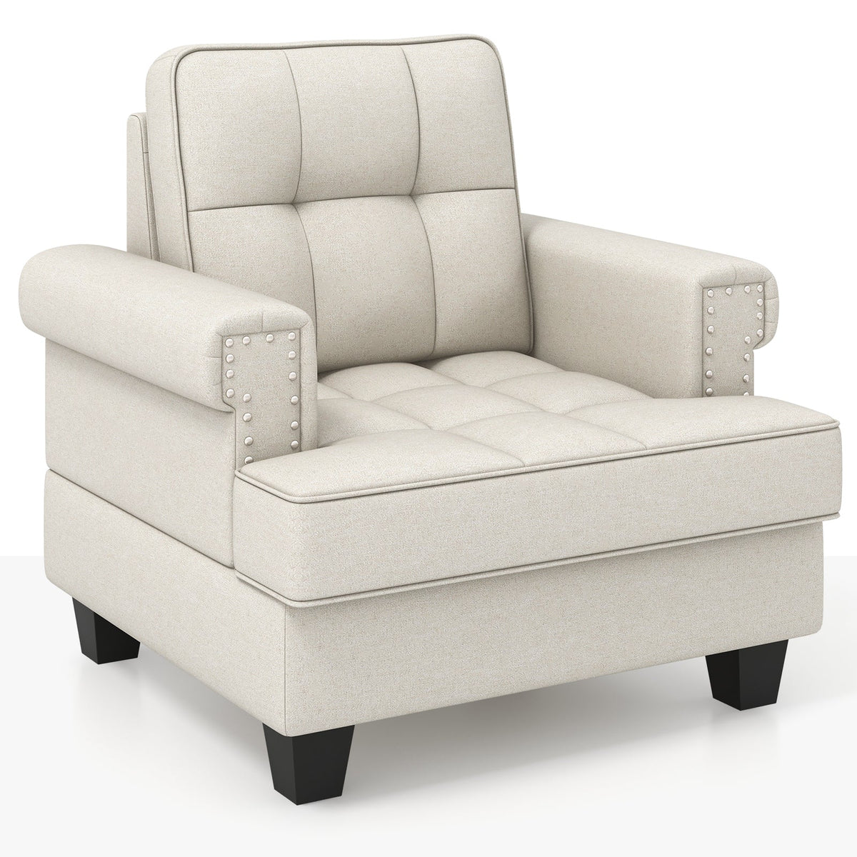 Mid-century Modern Accent Armchair Tufted Linen Club Chair