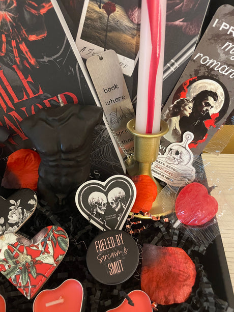 1) -Featured- NEW! Halloween Dark Romance / Erotic Horror Crate: books + themed custom merchandise (selections vary. pictures are a sample of merch). Subscribe & Save for a new variety each month. Options at checkout.