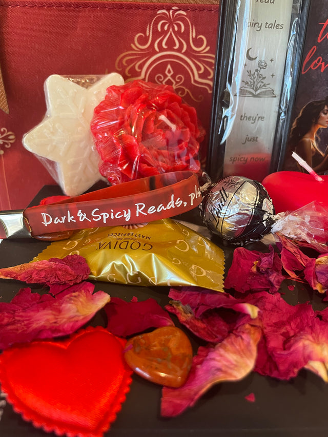 2) - LIMITED TIME - Valentines Luxury Dark Romance Book Box Gift Basket, including custom ceramic mug, book sleeve, luxury candles, bath rose petals, soap, chocolate, toys & more! Options at checkout.