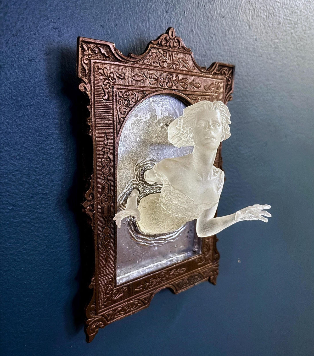 Ghost in the Mirror Wall Plaque, Glow in the Dark Resin | Victorian Gothic Haunted Wall Art |  Gift for Halloween and Spooky Home Decor