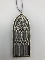 Gothic Cathedral Arch Ornament, Pewter Finish | Unique Gothic Home Decor | Resin Medieval Architecture, Gothic Ornament Holiday Decor