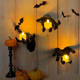 Gothic Halloween Indoor Decor: 12-Pack Bat Sticker Wall Hangings (Spooky Hands & Lit Candles) for Gothic Walls