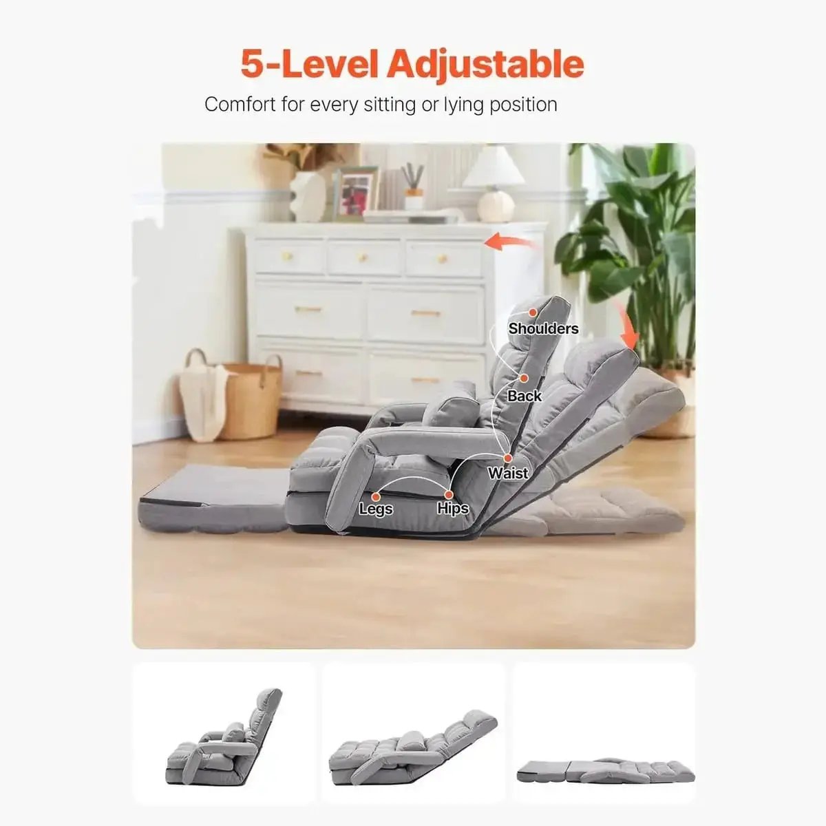 Floor Chair Folding Lounger For Gaming And Reading With 5
